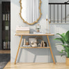 Console Table with Storage 2-Tier White Faux Marble Sofa Table with Open Shelf