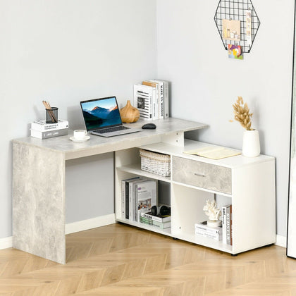 Grey Corner Desk L Shaped Storage Computer Table White Home Office Furniture