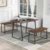 4-Seater Dining Table Set with 2 Benches Breakfast Kitchen Furniture Steel Frame