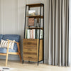 Standing Bookcase with Shelves and Drawers Ladder Shelf Made of Wood Metal Frame