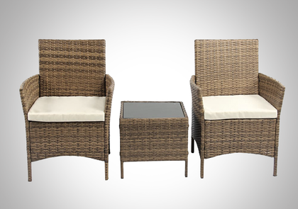 3PCS Outdoor Rattan Garden Furniture Set Coffee Table with 2 Arm chair For Patio