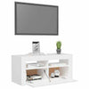 Modern White TV Unit Cabinet Stand 90cm High Gloss Doors with Free LED Lights