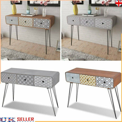 Console Hall Table Side End Dressing Desk with 3 Drawers Grey/Brown Furniture UK
