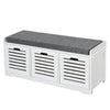 3-Door Shoe Storage Bench Cushion Seat Slatted Doors Elevated Base White