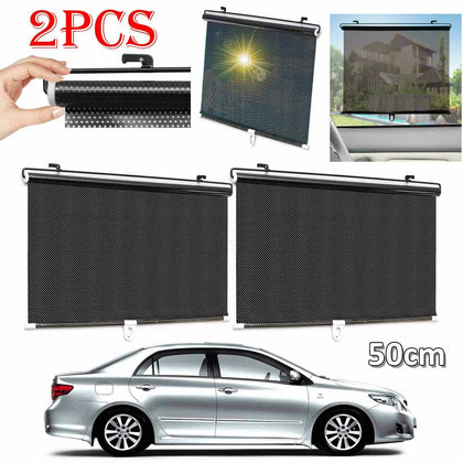 2 x Car Window Roller Blinds Sun Shade Baby Kids Interior UV Protection 125x50cm