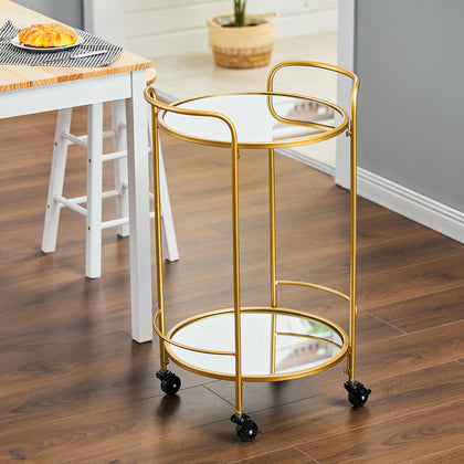 Industrial Drinks Trolley Glass & Metal Cart Vintage Serving Shelf Kitchen Table