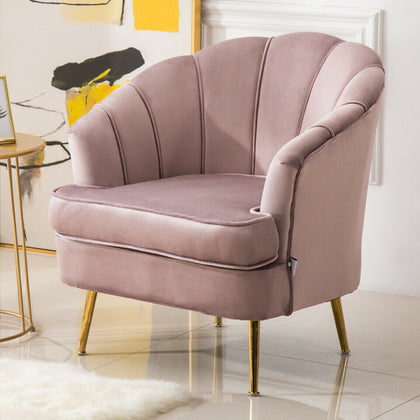Plush Pink Velvet Armchair Tufted Accent Lounge Living Room Single Sofa Chairs