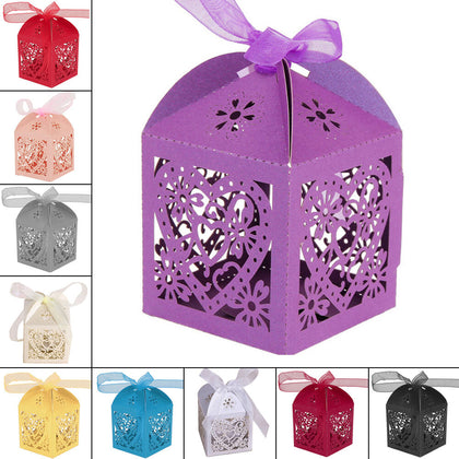 50/100PCS Luxury Wedding Favours Favor Boxes Love Heart Sweet Candy Boxes Laser
