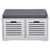 2-Door Shoe Storage Bench Cushion Seat Slatted Doors Elevated Base White