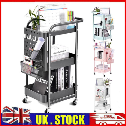 3 Tier Slim Kitchen Storage Trolley Cart Rack Tray Shelf Rolling Wheel W/ Handle