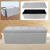 GREY LINEN FOLDING STORAGE OTTOMAN POUFFE SEAT FOOT STOOL STORAGE BOX UK