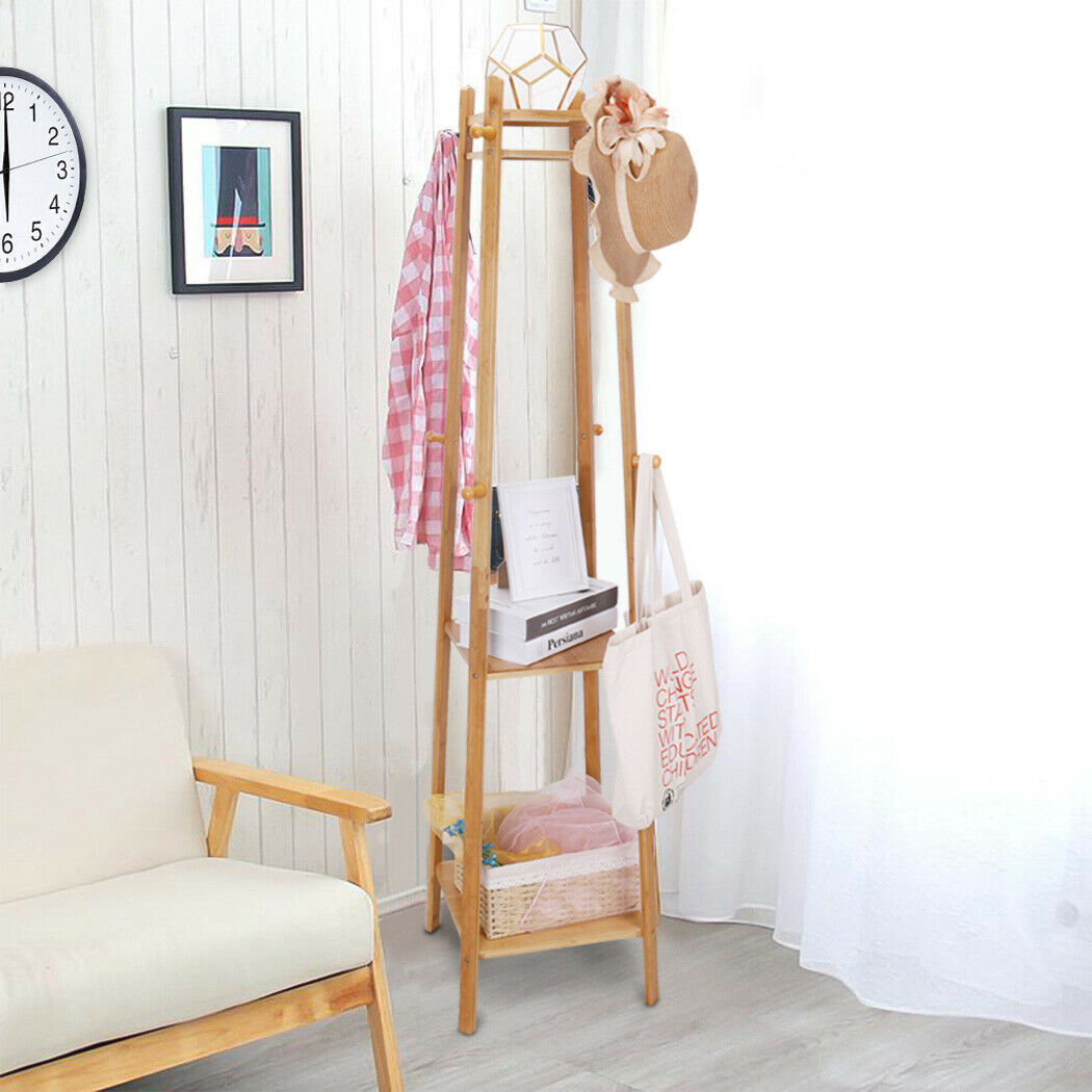 Entryway Hats Coats Rack with Shoes Shelf Set Storage Hallway Organizer Bamboo