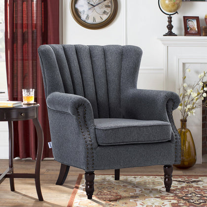 Occasional Armchair Velvet Fabric Accent Chair Retro Scallop Shell Seat Bedroom