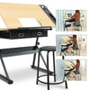 Adjustable Drawing Table Draft Artist Office Desk with Retractable Board Stool
