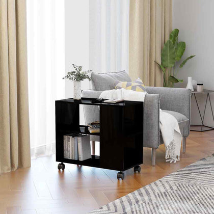 Side Table with Castors Chipboard Sofa Shelf Display End High Gloss Black