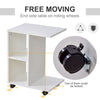 HOMCOM C-Shape End Table Storage Unit w/ 2 Shelves 4 Wheels Home White