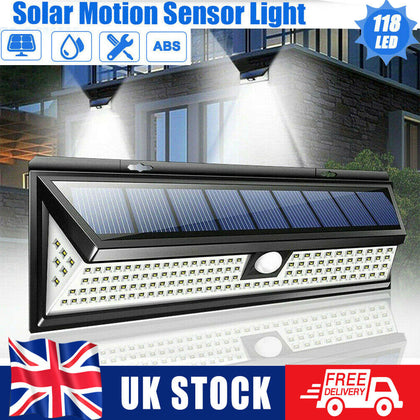 118 LED Solar Lamp Outdoor Garden Yard Waterproof PIR Motion Sensor Wall Light