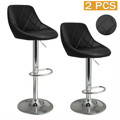 2×Bar Stools Leather Chairs Breakfast Chairs Swivel Gas Lift Kitchen Cushioned