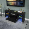 Modern 130cm TV Unit Cabinet Stand Black Matt and Black High Doors Gloss + LED