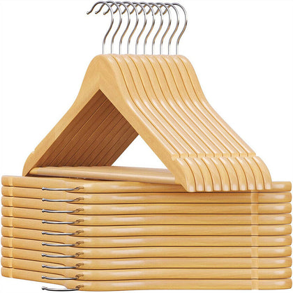 12Pcs Vintage Wooden 45cm Coat Clothes Garment Hangers with Non Slip Trouser Bar