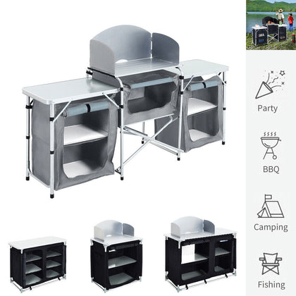 Travel Camping Kitchen Stand Folding Storage Unit Portable Outdoor Cooking Table