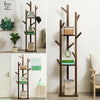 Wooden Coat Stand Rack with 3 Shelves Storage Ladder Shelf Hall Bedroom 8 Hooks