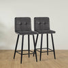 Grey Bar Stools Set of 2 Velvet Breakfast Bar Chairs Metal Legs 65 cm seat High