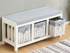 White Hallway Bench Seat 3 Basket Pull-Out Storage Grey Cushioned Top Seconds