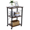 Kitchen Trolley Cart 3 Tiers Storage Rack Trolley Wheels Shelf Serving Vintage