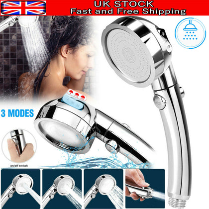 3 In 1 High Pressure Showerhead Handheld Shower Head with ON/Off Pause ON OFF UK