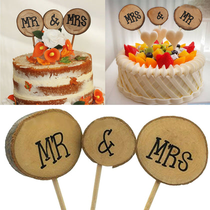 Wedding Cake Topper Personalised Mr & Mrs Table Decoration Favour Rustic Wood 3p