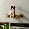 Wall Mount Antique Brass Swivel Bathroom Sink Faucet Basin Mixer Tap Dual Handle