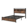 King Size Platform Bed Metal Slatted Support Bed Frame with Bookcase Headboard
