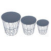 Set of 3 Storage Basket Nested Tables Side Table Metal Wire Black Tabletop Home