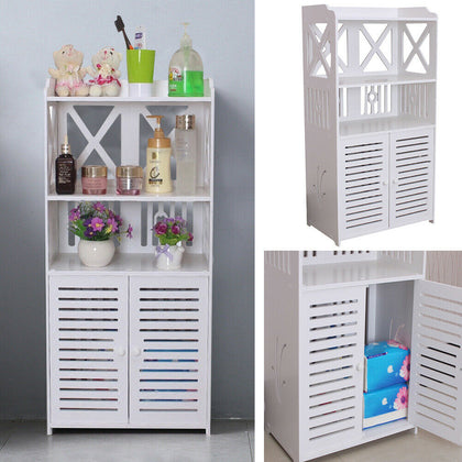White Cupboard Storage Cabinet w/ Doors Shelves Unit Bathroom Kitchen Furniture