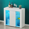 High Gloss Front Doors Sideboard Cabinet Cupboard LED Glass Shelf Buffet White