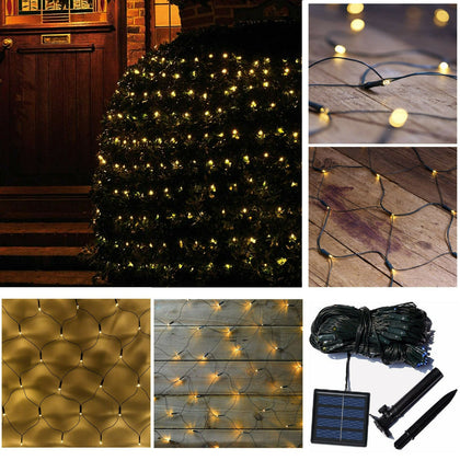 Solar Power LED Net Mesh Light Tree Trap Light Fairy Strings Outdoor Garden Sun