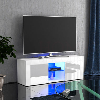 Eclipse LED TV Unit 2 Door Cabinet Stand Furniture MDF Matte Gloss White