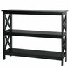 3-Tier Console Table X-design Wooden Hall Desk Side End Table W/ Shelf Black