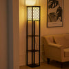 4 Tier Shelf Floor Lamp w/ Shade Standing Light Open Shelves Storage Living Room
