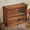 Wooden Storage Cabinet Cosmetic Case Brown Display Shelf Cupboard Glass Door Box
