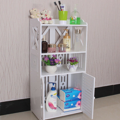 Waterproof PVC Wooden Bathroom Cabinet Shelf Cupboard Bedroom Storage Unit White