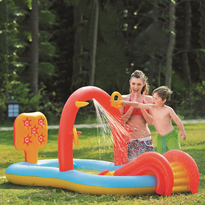 Kids Activity Paddling Pool Inflatable Garden Swimming Pool w/ Slide Water Spray