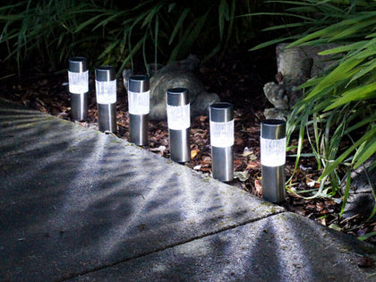 Solar Powered LED Stake Lights Outdoor Garden Bollard Lamps Stainless Steel