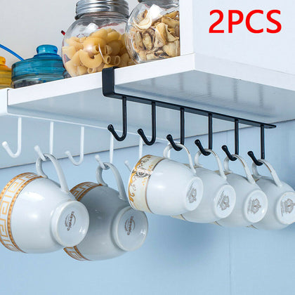 2 x Metal Kitchen Under Shelf Cabinet Cupboard Mug Cup Utensils Holder Hook Rack