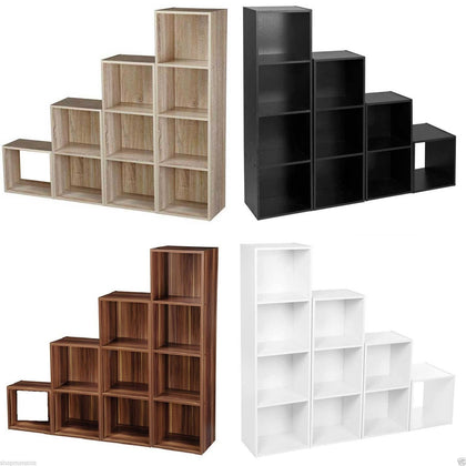 Wooden Storage Unit Cube 2 3 4 Tier Strong Bookcase Shelving Home Office Display