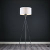 MiniSun Floor Lamp - Modern Chrome Tripod Light Fabric Drum Lampshade LED Bulb