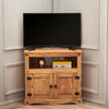 Panana Corner TV Unit Stand Media Cabinet 2 Doors Solid Pine Waxed Mexican