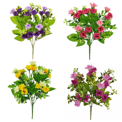 ARTIFICIAL SILK FLOWERS MINI ROSE BUNCH 4 COLOURS Wedding Home Grave Outdoor