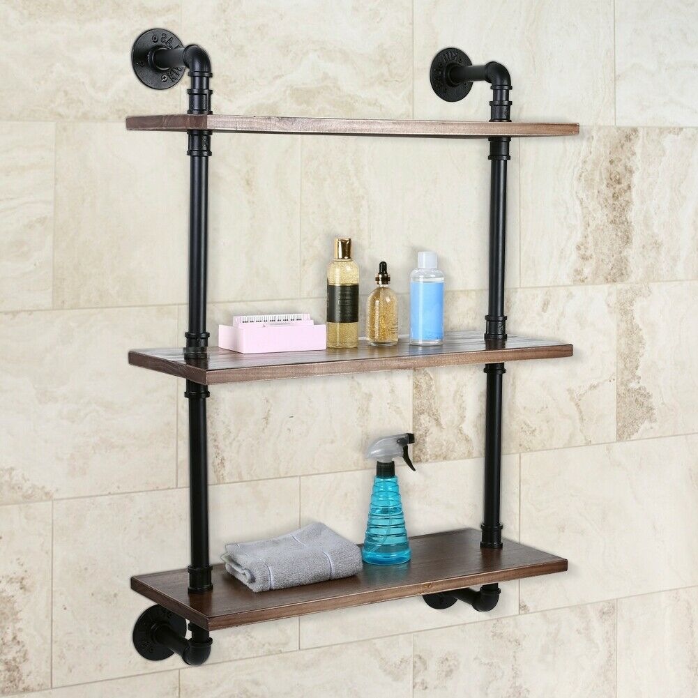 3 Tier Industrial Bookshelf Wall Shelf Display Storage Plant Shelving Holder NEW